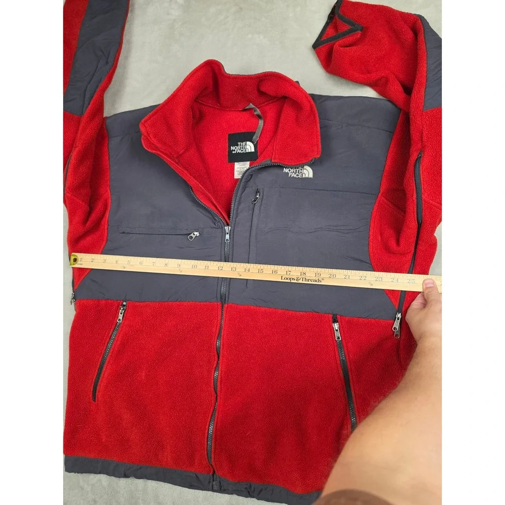 The North Face Denali Jacket Mens XL Red Grey Full Zip Fleece Polartec Y2K